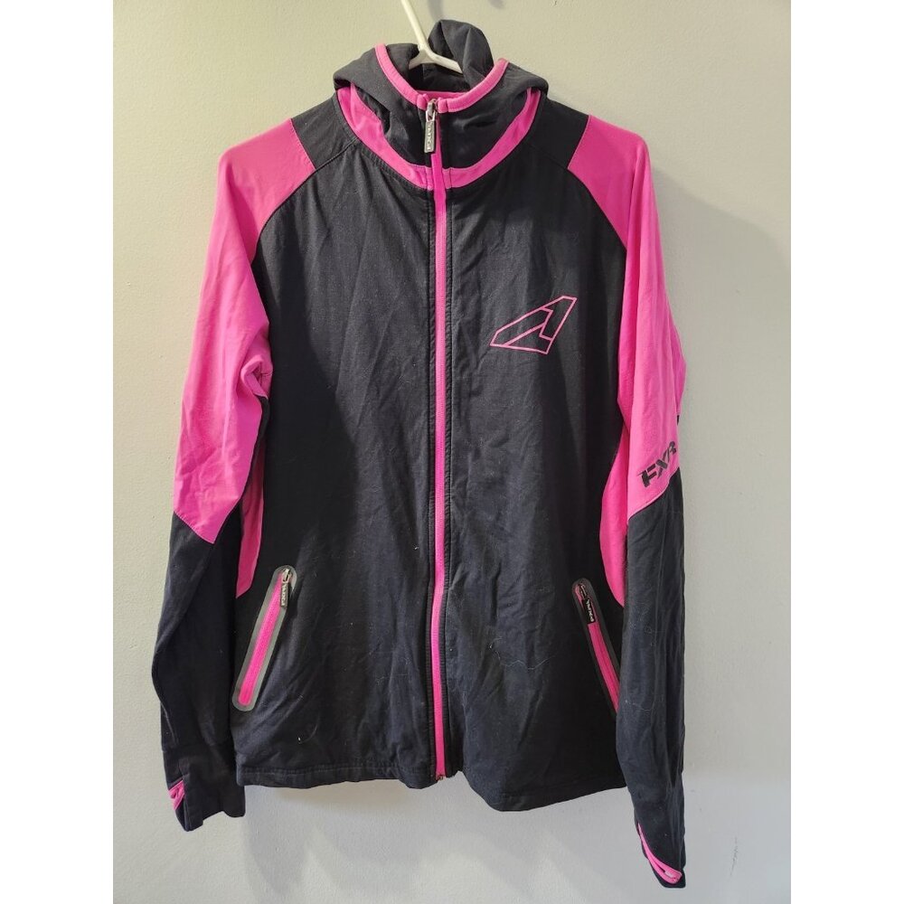 Women's Black and Pink Hooded Jacket